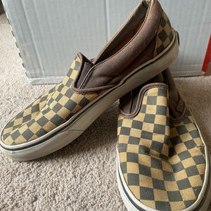 Vans Tan and Brown Checkered Slip-On Sneakers